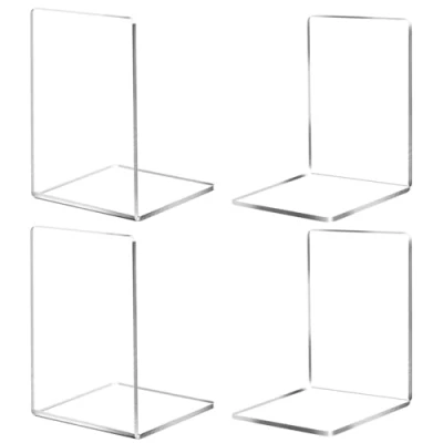 Afbeelding van 4 stuks boekensteunen van transparant acryl, geschikt voor school, thuis, kantoor, bibliotheek, slaapkamer en kantoororganisatie, transparante decoratie