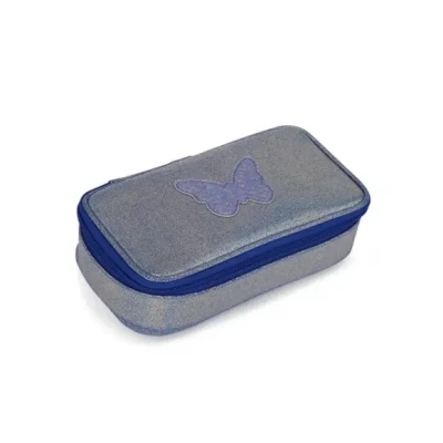 Afbeelding van Caramel &amp; Cie Modulaire Pennenzak Blue Iridescent Butterfly Blauw