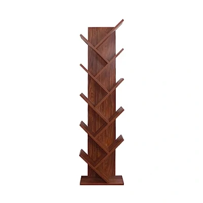 Afbeelding van Rebecca Mobili Boomboekenkast plank 10 planken hout walnoot bruin hedendaagse stijl kantoor woonkamer afmetingen: 160 x 44,5 22 cm (h b d) art. RE6404