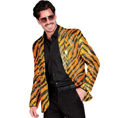 Afbeelding van Widmann Grappig &amp; Fout Kostuum Pailletten Colbert Tijger Temmer Showmaster Man Oranje Medium Carnavalskleding Verkleedkleding