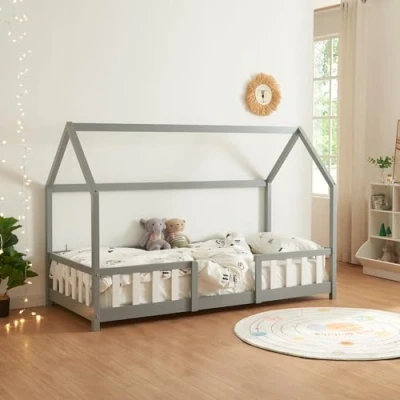 Afbeelding van Kinderbed Sisimiut met uitvalbeveiliging 90x200 lichtgrijs en wit