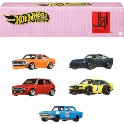 Afbeelding van Hot Wheels Premium Car Culture Geschiedenis van Japan Set 5 stapelbare Die Cast auto&#039;s met metalen frame en RealRiders banden, speelgoed voor kinderen 3 jaar, HRW84