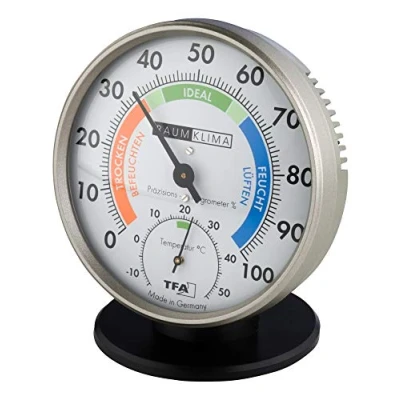 Afbeelding van TFA Dostmann 45.2033 Precisie hygrometer thermometer, analoog, met comfortzones, temperatuur en vochtigheidsregeling, 102 x 35 (80) 114 mm, antraciet
