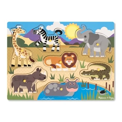 Image de Puzzle en bois à boutons 7 pièces Safari Melissa &amp; Doug