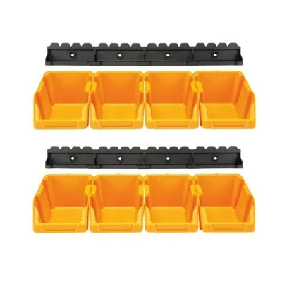 Afbeelding van Perel Stapelbak, 8 stuks, 2 wandhouders, stapelbaar, kunststof, 103 x 165 75 mm, geel