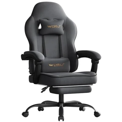 Afbeelding van WOLTU Gamingstoel, grote ergonomische bureaustoel met veerkussen, groot draagvermogen, computerstoel hoge rugleuning en voetensteun, technologische stof, grijs