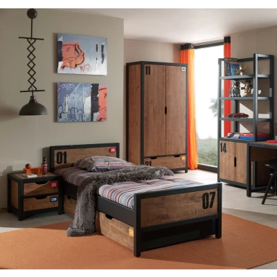 Afbeelding van LUCEVI Alex bed + Nachtkastje Rolbed 2 Deurs Kleerkast Boekenkast Bruin 90x200 cm