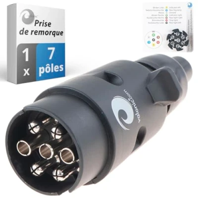 Afbeelding van valonic Aanhanger contactdoos 7 polig zwart incl. bedradingssjabloon voor caravans en transportaanhangwagens