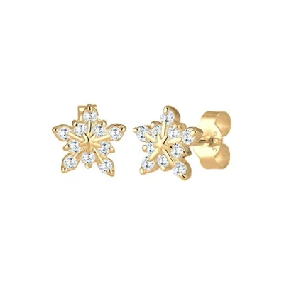 Afbeelding van Elli Oorbellen voor dames, motief sneeuwvlokken, ludisch, met kubische zirkonia, van 925 sterling zilver, zirkonia