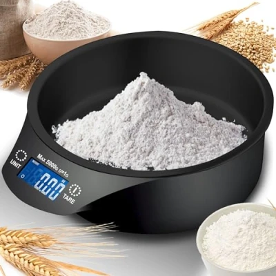 Afbeelding van Retoo Keukenweegschaal met kom tot 5 kg afneembare voor koken en koken, lcd display, digitale weegschaal grote mengkom, zwart