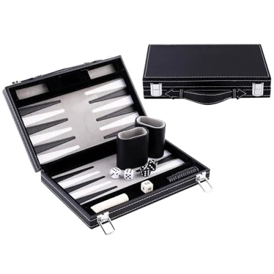 Afbeelding van Back gammon 11 inch (grijs/ zwart/ wit gestikt)
