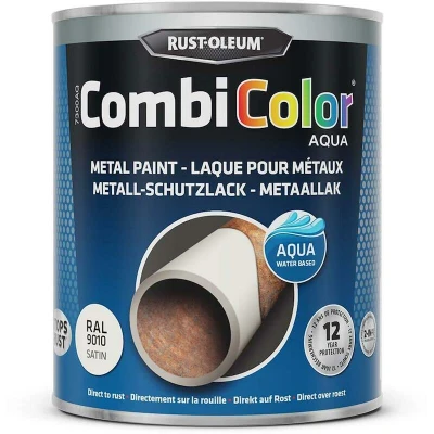 Afbeelding van Rust Oleum CombiColor Aqua Metaallak Zijdeglans RAL9010 750ml Anti Corrosie Bescherming Waterbasis