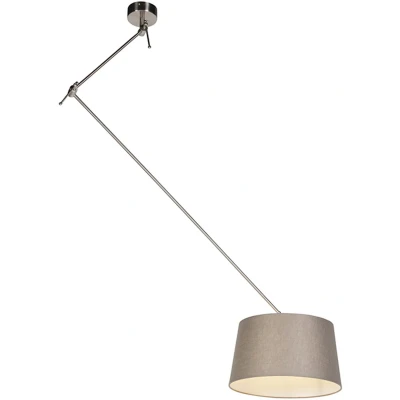 Afbeelding van QAZQA Hanglamp staal met linnen kap taupe 35 cm Blitz