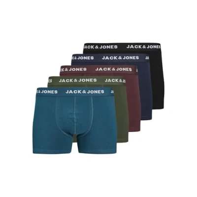 Afbeelding van Jack &amp; Jones Jacteo Trunks 5 PACK Boxershorts, Heren, Maat: Small, Navy/vineyard wine/black/kombu green/legion blue
