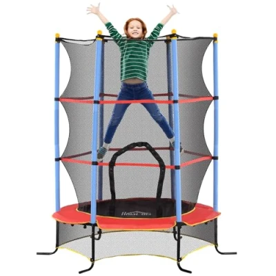 Afbeelding van HOMCOM Kindertrampoline Ø 1,75 x 1,90 m veiligheidsnet deur ritssluiting afdekking veren 6 gevoerde palen incl. zwart rood blauw