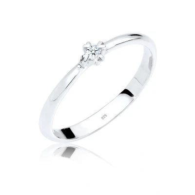 Afbeelding van Elli PREMIUM Dames Ring Verlovingsring Eenzaam Hart met Diamant (0,03 ct.) in 925 Sterling Zilver