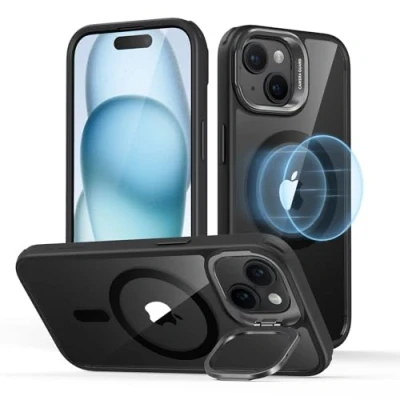 Afbeelding van ESR Classic Hybrid HaloLock Hoesje Geschikt voor Apple iPhone 15 Compatibel met MagSafe Back Cover Standaard Camera Kickstand Transparant Zwart