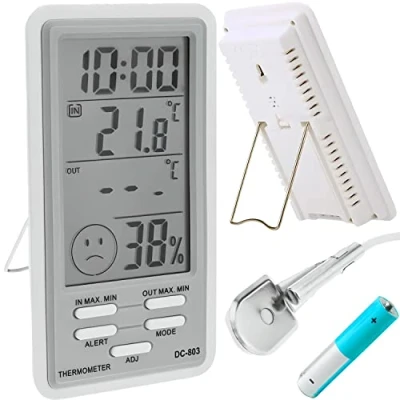 Afbeelding van Retoo thermometer met buitensensor, tijd, binnen buiten, hygrometer, vochthydrometer, digitale binnenthermometer sensor