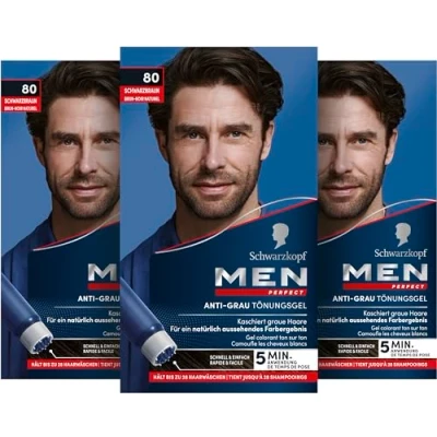 Afbeelding van Schwarzkopf Men Perfect anti Grey getinte gel 80 kastanjebruin (80 ml) voor mannen, vervaagt grijs haar, grijze tint een natuurlijk resultaat