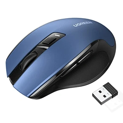 Afbeelding van UGREEN Ergonomische draadloze muis 2,4 GHz met USB ontvanger, stille computermuis, resolutie sensor 4000 dpi, compatibel tablet pc, laptop (blauw)