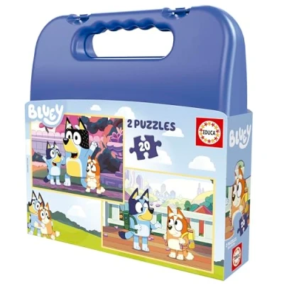 Image de Educa Set de 2 puzzles pour enfants Bluey avec 20 pièces présentées dans une magnifique valise en plastique. Dimensions : 28 x cm. Recommandé à partir 4 ans (19966)
