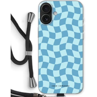 Afbeelding van Case Company® hoesje met Koord geschikt voor iPhone 16 Plus Grid Blauw Telefoonhoesje Zwart Bescherming aan alle Kanten en Over de Schermrand