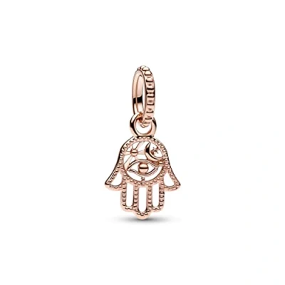 Afbeelding van PANDORA Momenten hand van de Fatima Charm hanger met 14 karaats roségoudkleurige metalen legering, compatibele Moments armbanden, 789144C00, Sterling zilver, Geen edelsteen