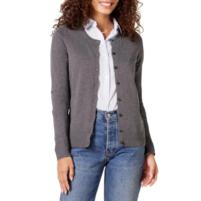 Image de Amazon Essentials Gilet Col Rond Léger (Grandes Tailles Disponibles) Women&#039;s, Charbon Chiné, S
