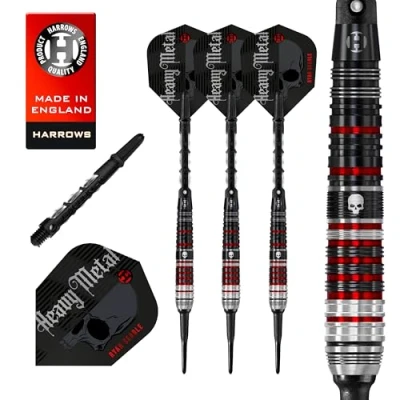 Afbeelding van Harrows Ryan Searle Heavy Metal Series 2 Professionele dartset met zachte punt, 90% wolfraam, ST carbon midi schachten en kenmerkende vinnen (18 g)