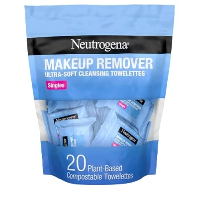 Image de Neutrogena Makeup Remover Cleansing Towelette Singles, Daily Face Wipes To Remove Dirt, Oil, &amp; Waterproof Mascara, Individually Wrapped, 20 Count