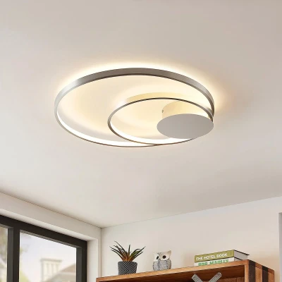Afbeelding van Lindby Nerwin LED plafondlamp, 65 cm, rond, aluminium/chroom