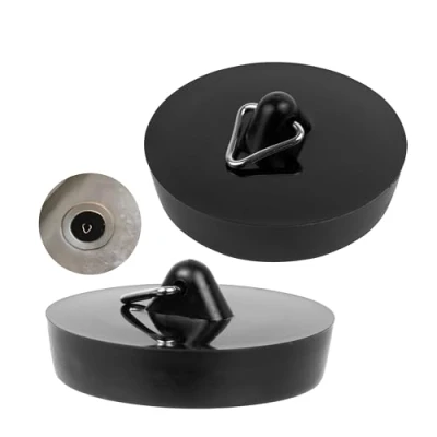 Afbeelding van Set van 2 universele doppen Zwart Diameter 44 op 42 mm Rubberen bovenkant Voor 1 3/4 inch ventielkoppen wastafel en badkuip