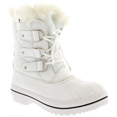 Afbeelding van Korte nylon sneeuwlaarzen voor dames, warm en waterdicht, van imitatiebont, Wit.