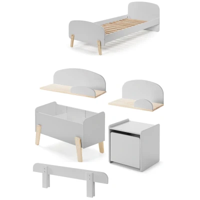 Afbeelding van LUCEVI Kiddy bed + Nachtkastje Hangplankjes Uitvalbeveiliging Speelkoffer Cool Grey 90x200 cm