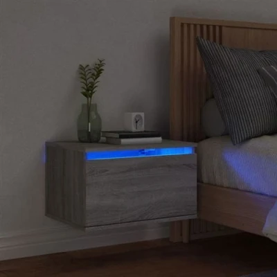 Image de vidaXL Table de chevet murale avec lumières LED sonoma gris852099
