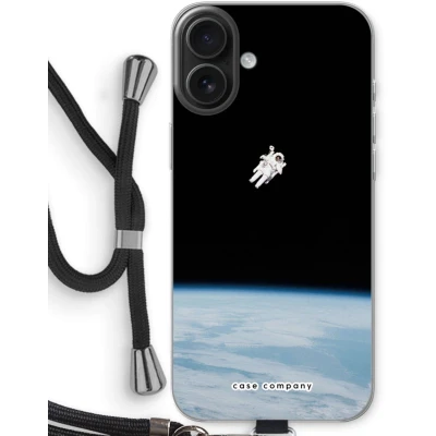 Afbeelding van Case Company® hoesje met Koord geschikt voor iPhone 16 Plus Alone in Space Telefoonhoesje Zwart Bescherming aan alle Kanten en Over de Schermrand