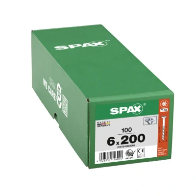 Afbeelding van Spax spaanplaatschroeven platverzonken kop verzinkt T Star T30 deeldraad 6.0 x 200mm