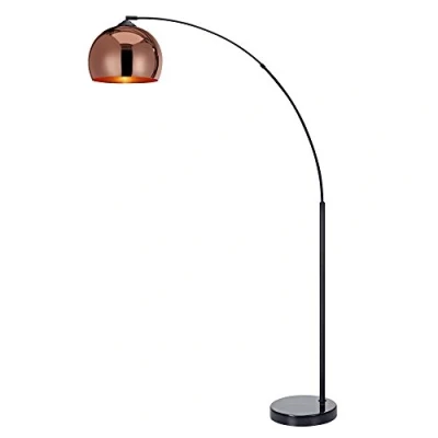 Afbeelding van Teamson Home Arquer Booglamp Vloerlamp Roos Goud Afwerking Lampenkap Zwart Marmer Baseren