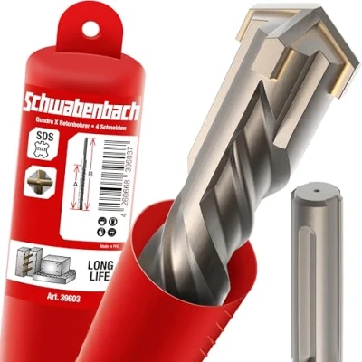 Afbeelding van SCHWABENBACH ® SDS Max boor 40 mm x 800 mm, betonboor, nauwkeurig en snel boren in beton, hoogwaardige kwaliteit met hardmetalen punt, lange steenboor, haakt niet wapeningen,