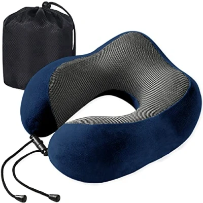 Afbeelding van Reiskussen, nekkussen van traagschuim, draagbaar, klein en licht, voor reizen, zacht comfortabel vliegtuigkussen, blauw