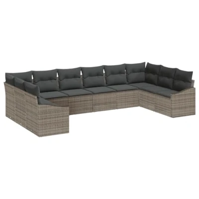 Afbeelding van vidaXL 10 delige Tuin Eettafel Set met Kussens Grijs Poly Rattan