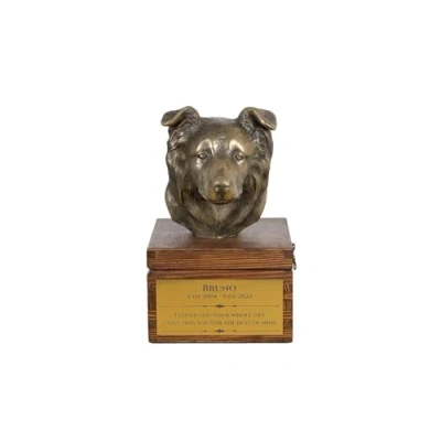 Afbeelding van Border Collie urn hond met beeldje gepersonaliseerde hondenurn voor as