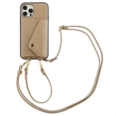 Afbeelding van Selencia Hoesje Geschikt voor iPhone 12 Pro / Met Pasjeshouder Sera Koordhoesmet pashouder envlop Beige