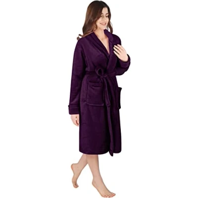 Afbeelding van NY Threads luxe fleece kamerjas voor dames, superzachte badjas, sjaalkraag, loungewear en nachtkleding, Pruim