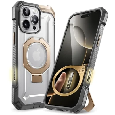 Afbeelding van SupCase Dunne en robuuste beschermhoes voor iPhone 16 Pro Max 6,9 inch 2024, met standaard, compatibel MagSafe (Unicorn Beetle Grip), goud
