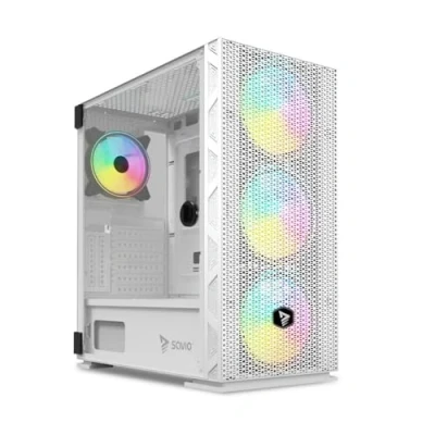 Afbeelding van Savio Raptor White X1 ARGB Glass/Mesh Computer Case Midi Tower Wit