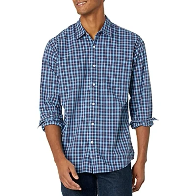 Image de Amazon Essentials Chemise en Popeline à Manches Longues, Style Décontracté, Coupe Standard Men&#039;s, Bleu Écossais, S