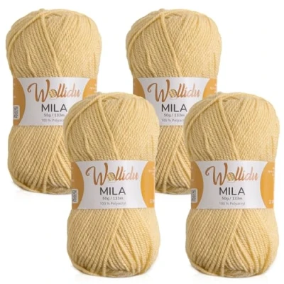 Afbeelding van Wollidu Mila 4 bollen haak en breigaren, 50 g/133 m, 100% polyacryl, zandkleurig