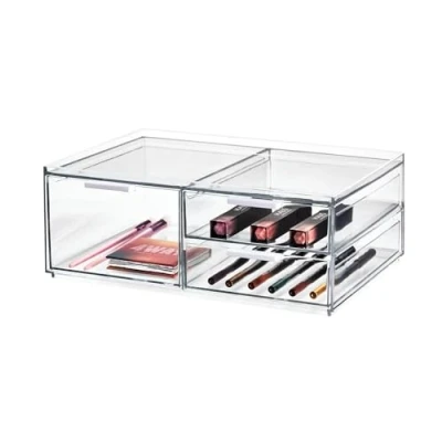 Afbeelding van iDesign Make up organizer met 3 lades transparant breed Sarah Tanno