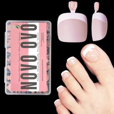 Afbeelding van NOVO OVO 240 stuks kunstnagels om op te drukken van zachte gel, bessenroze, lang, vierkant, vooraangebracht, basislaag, volledige afdekking, 12 maten